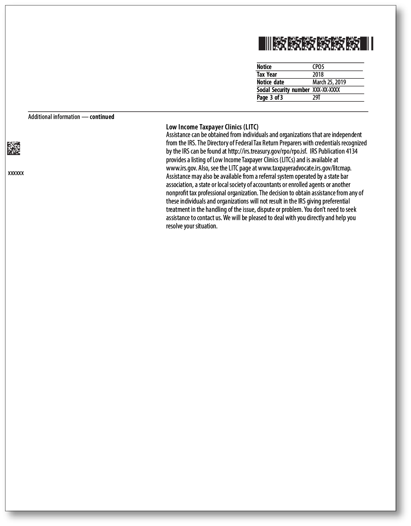 IRS Audit Letter CP05 - Sample 1