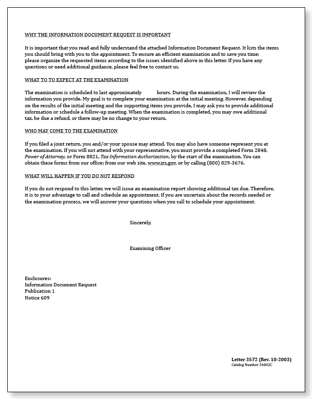 IRS Audit Letter 3572 - Sample 5 