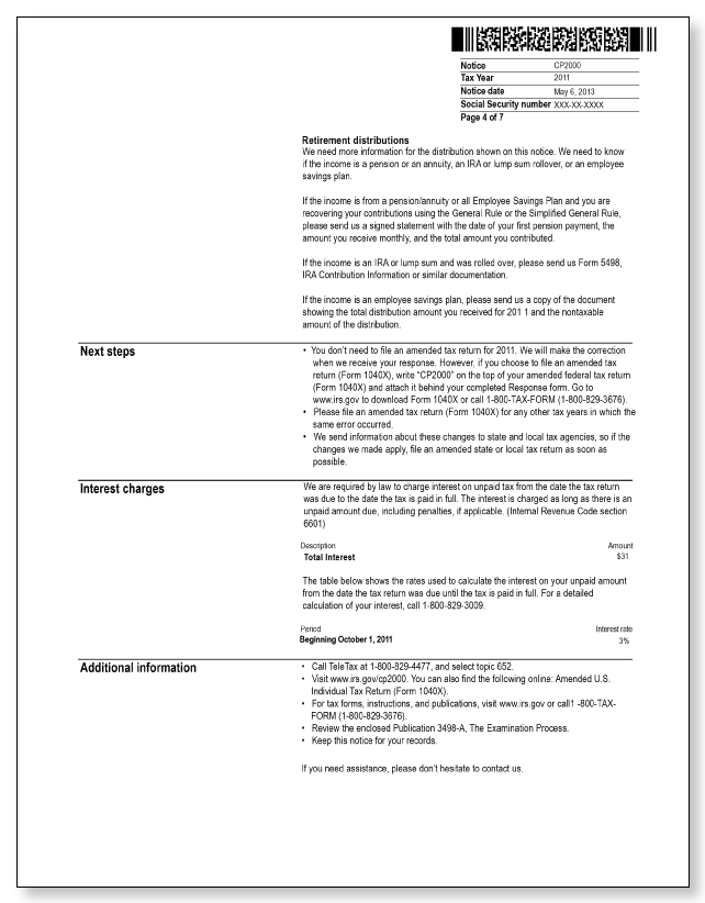 IRS Audit Letter CP2000 - Sample 3 