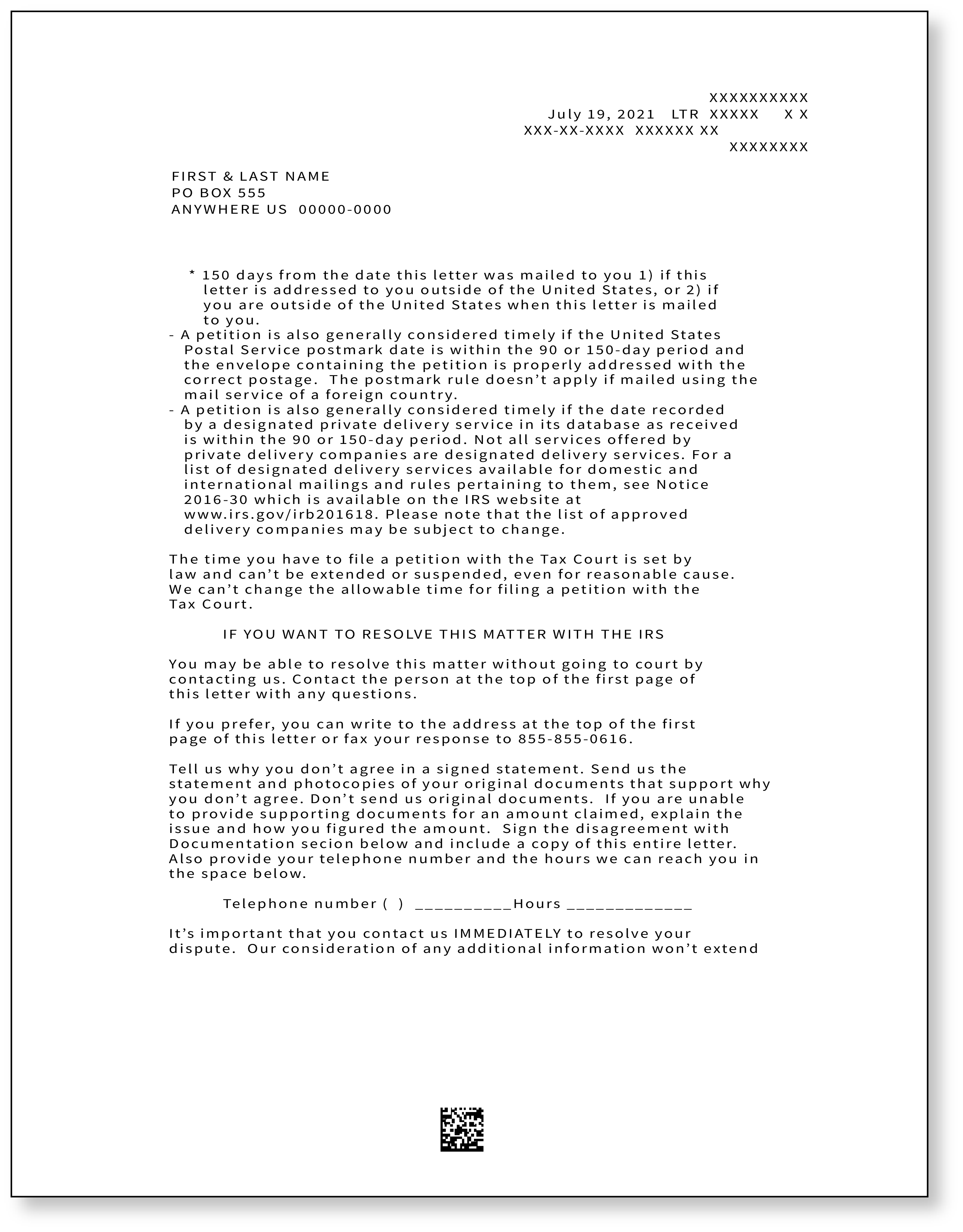 IRS Audit Letter 3219C - Sample 1