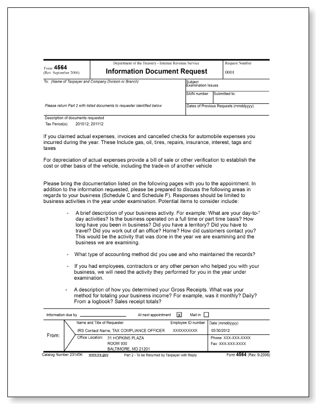 IRS Audit Letter 3572 - Sample 2