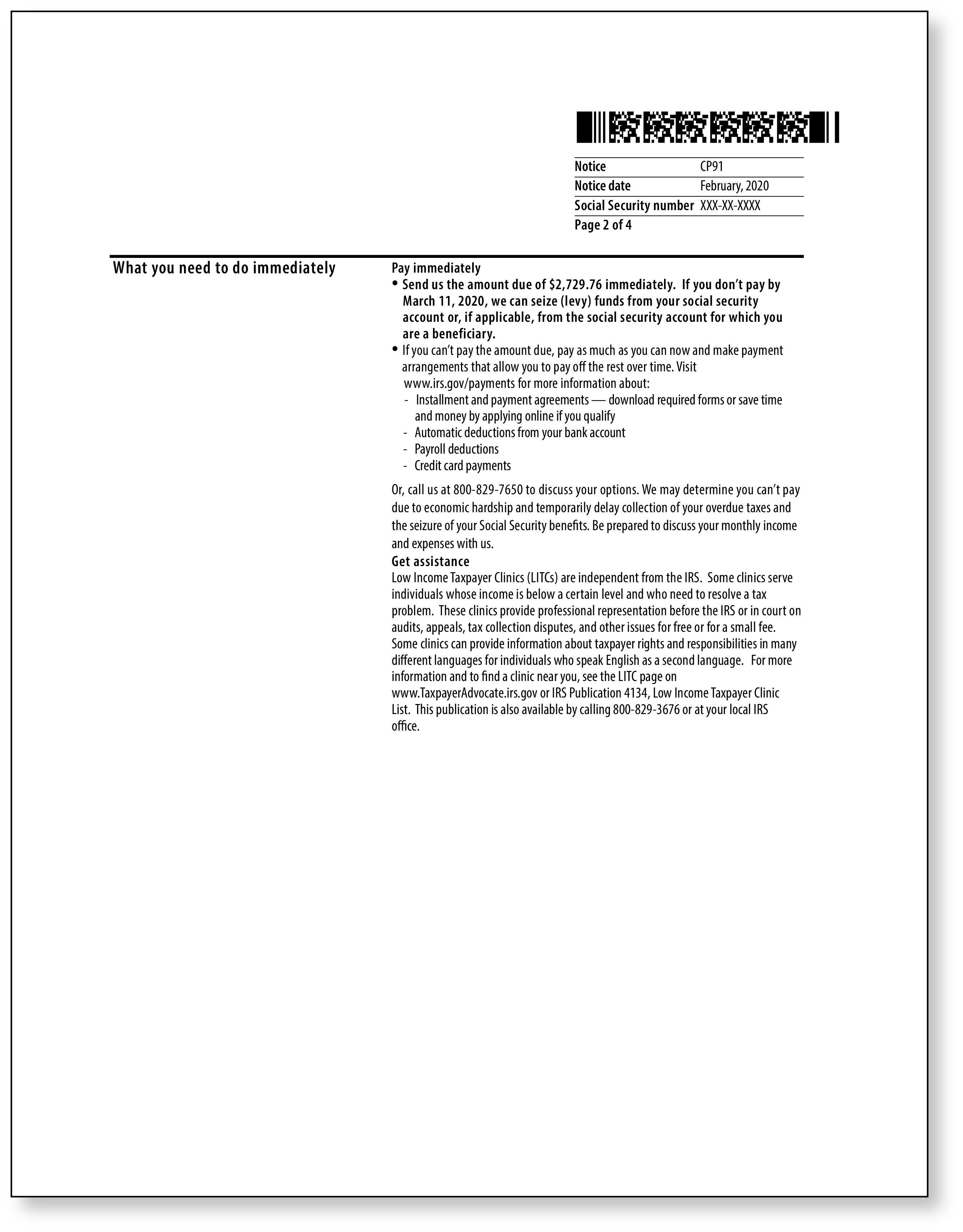 IRS Audit Letter CP91 - Sample 1