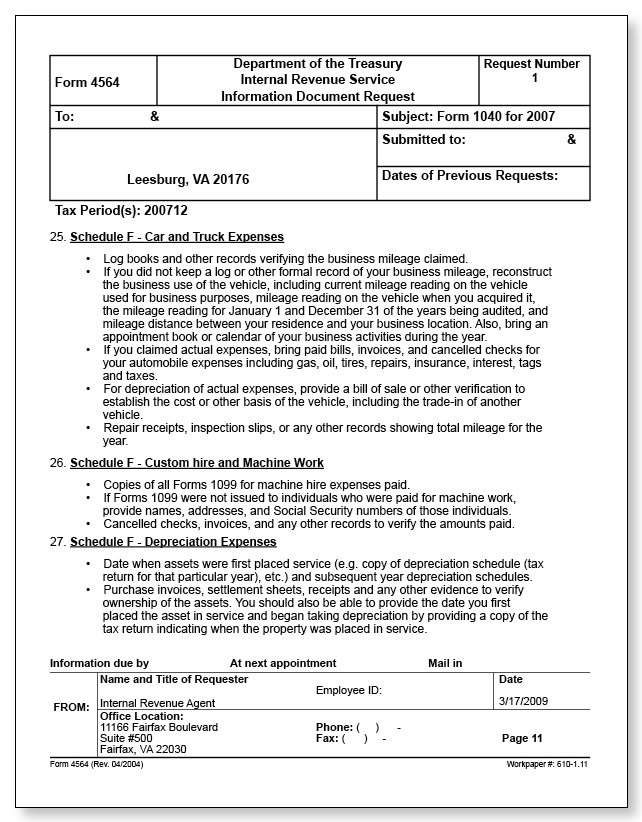 IRS Audit Letter 2205-A - Sample 11