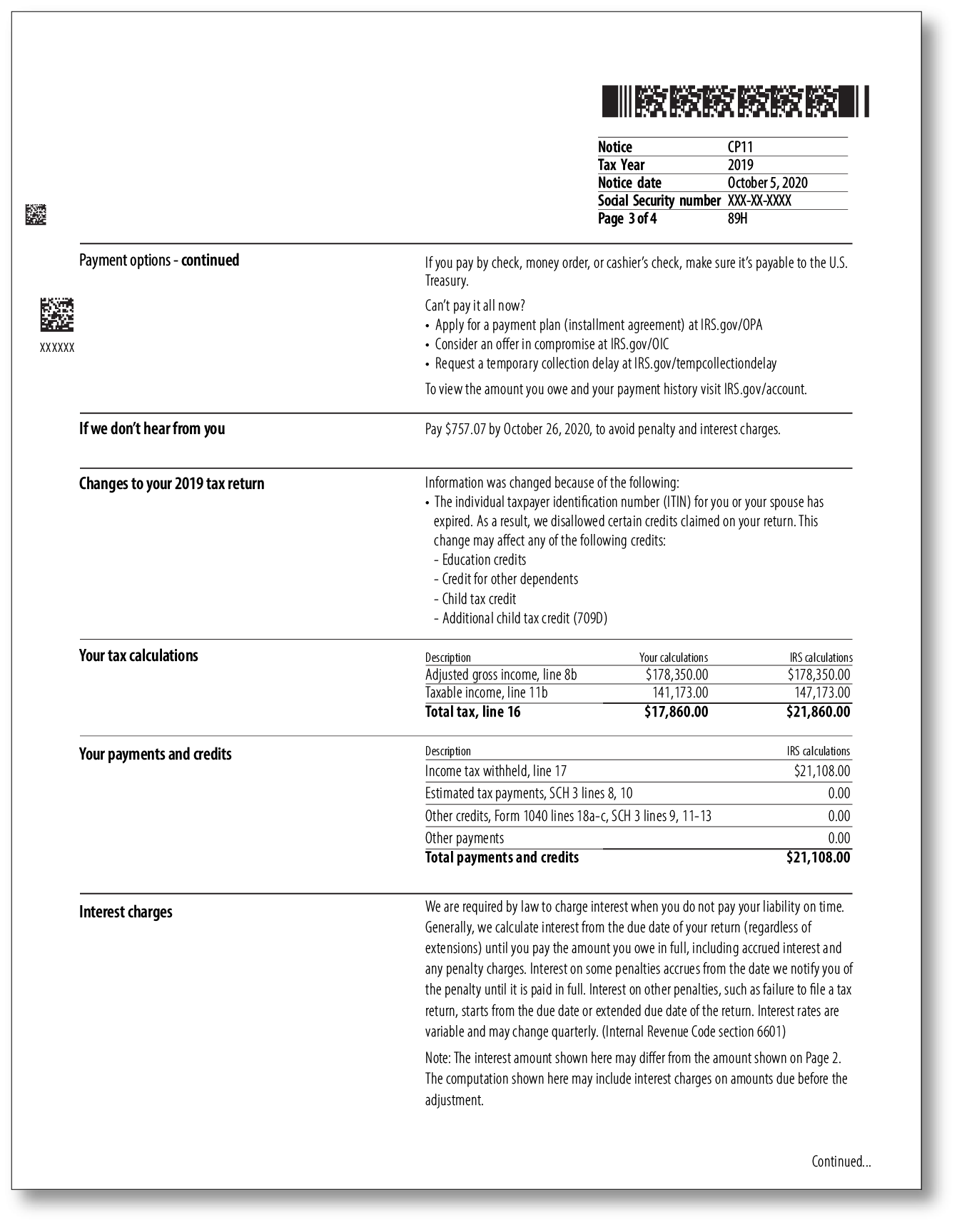 IRS Audit Letter CP11 - Sample 1