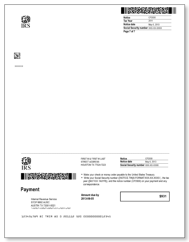 IRS Audit Letter CP2000 - Sample 3 