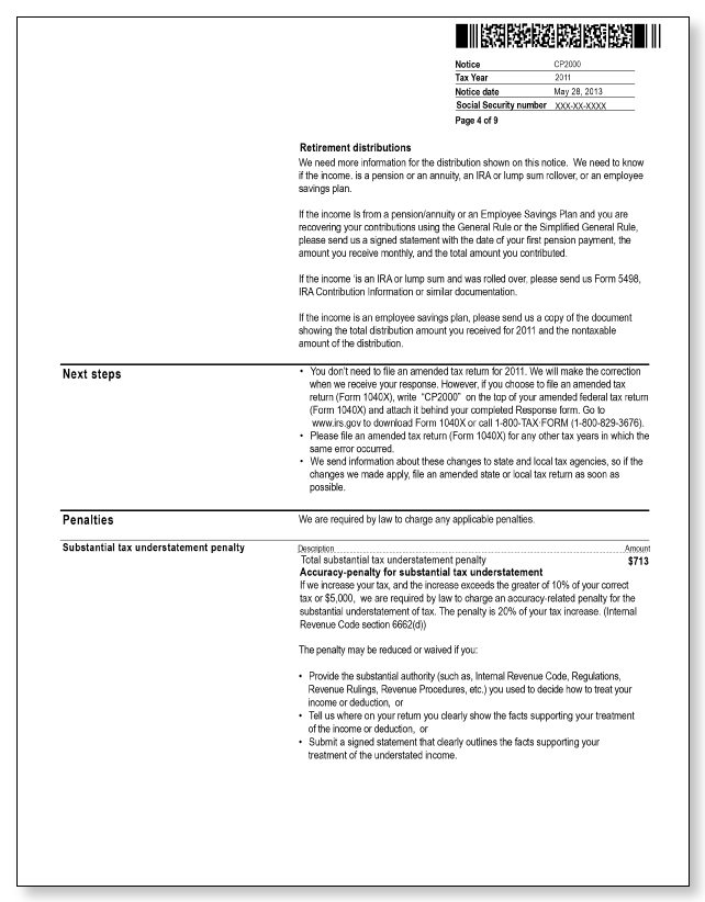 IRS Audit Letter CP2000 - Sample 5 