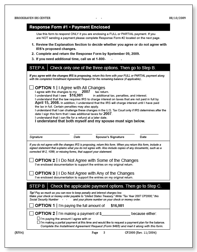 IRS Audit Letter CP2000 - Sample 7