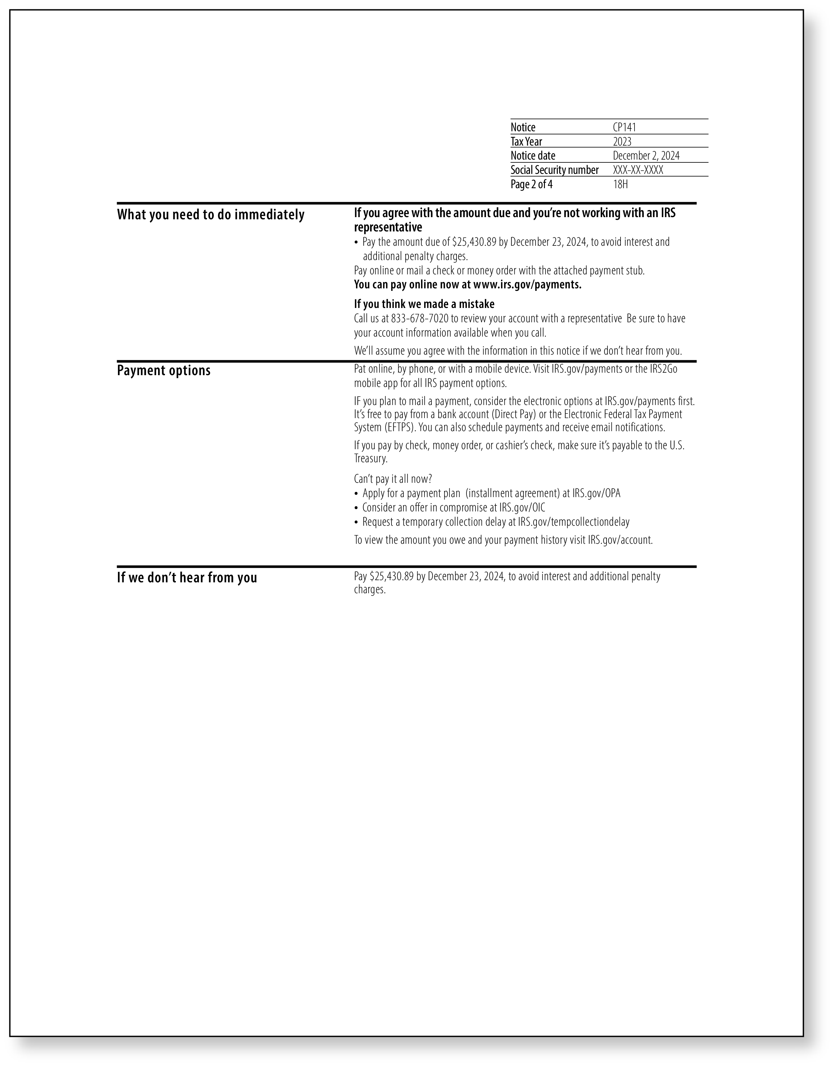 IRS Audit Letter CP14I - Sample 1