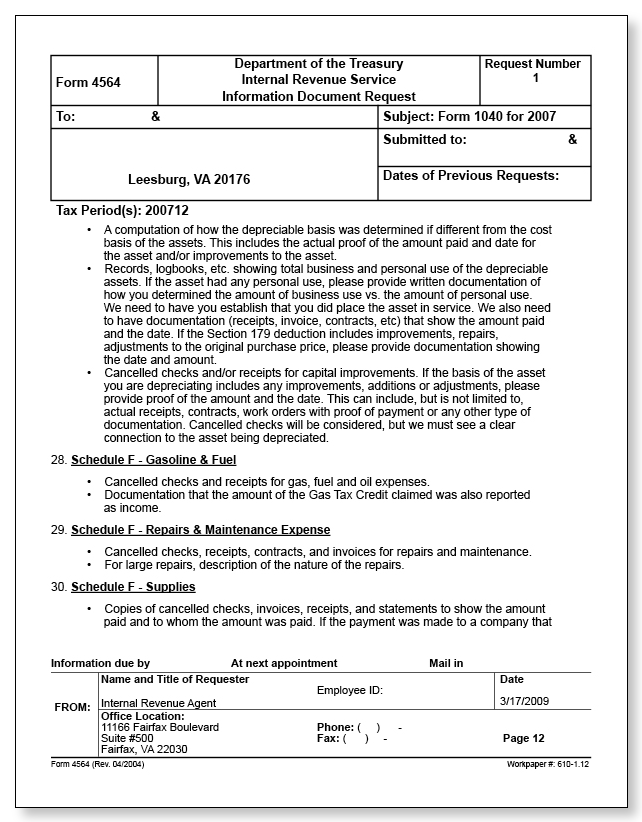 IRS Audit Letter 2205-A - Sample 11