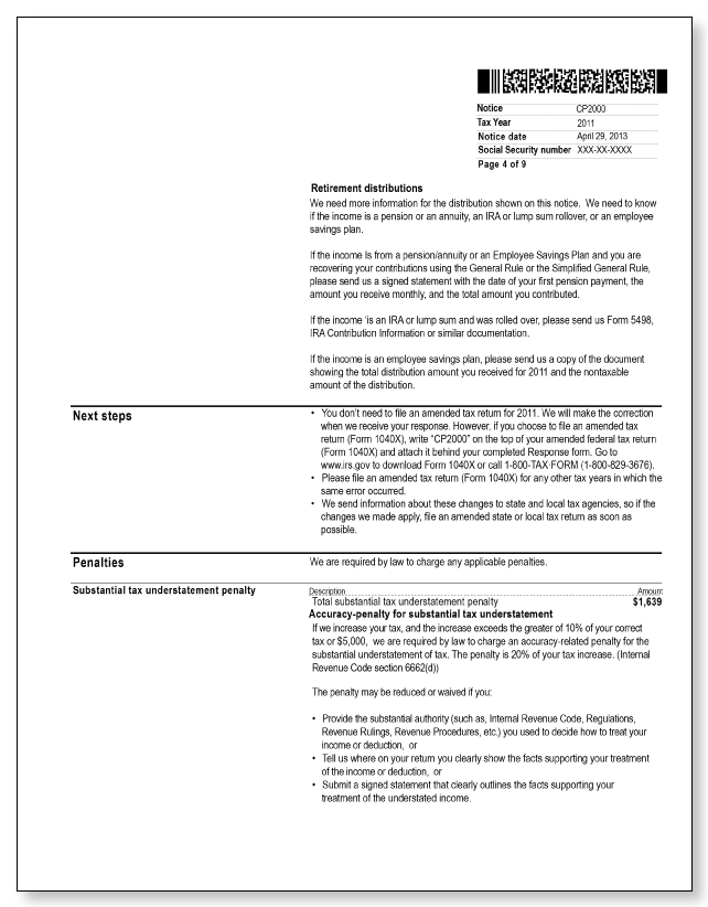 IRS Audit Letter CP2000 - Sample 4 