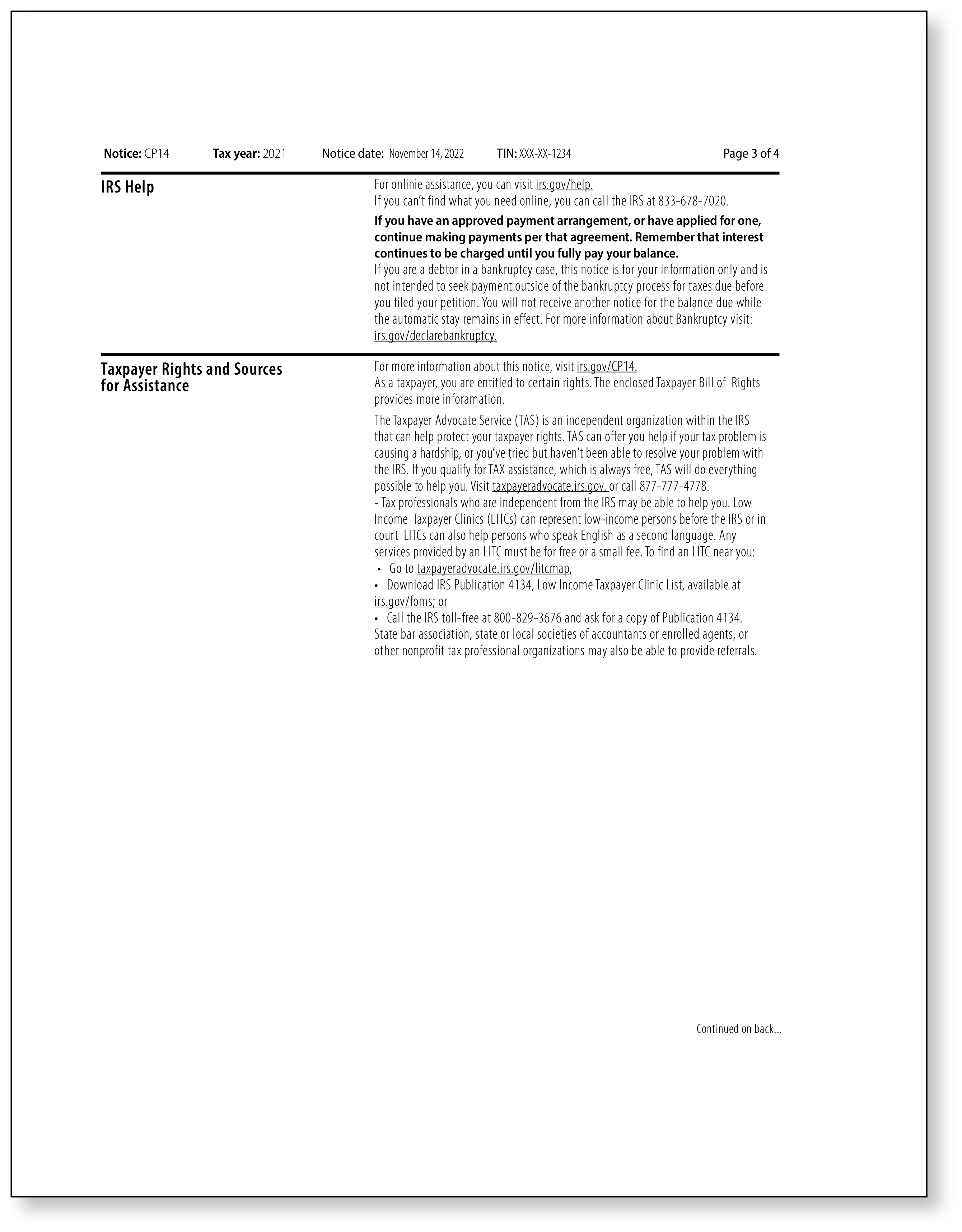 IRS Audit Letter CP14 - Sample 1