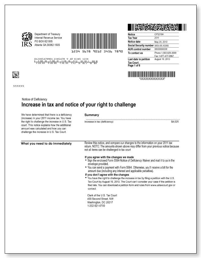 IRS Audit Letter CP3219A - Sample 1 