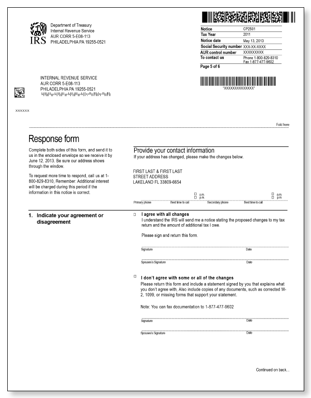 IRS Audit Letter CP2501 - Sample 2 