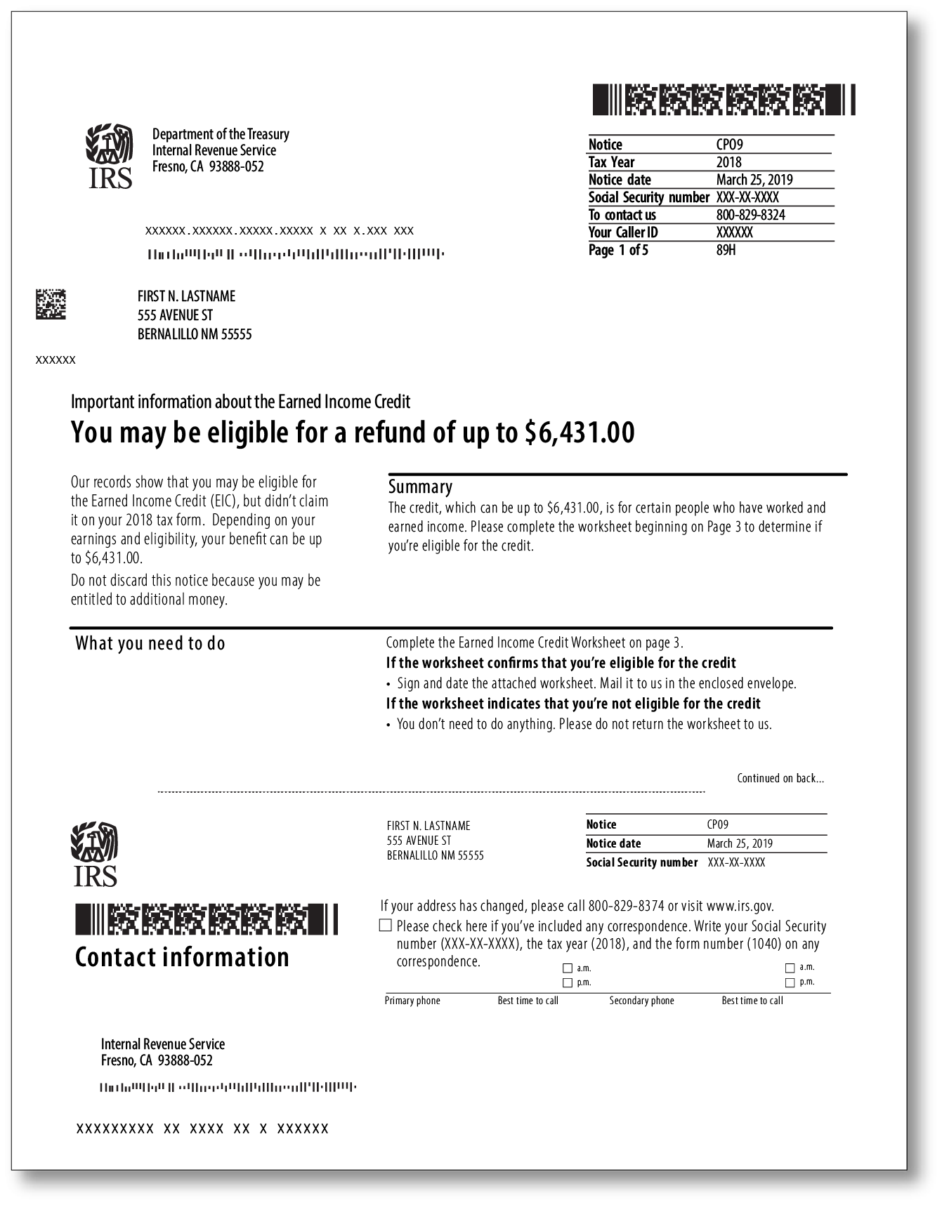 IRS Audit Letter CP09 - Sample 1