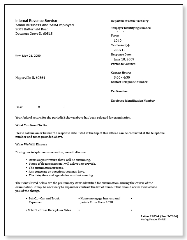 IRS Audit Letter 2205-A - Sample 9