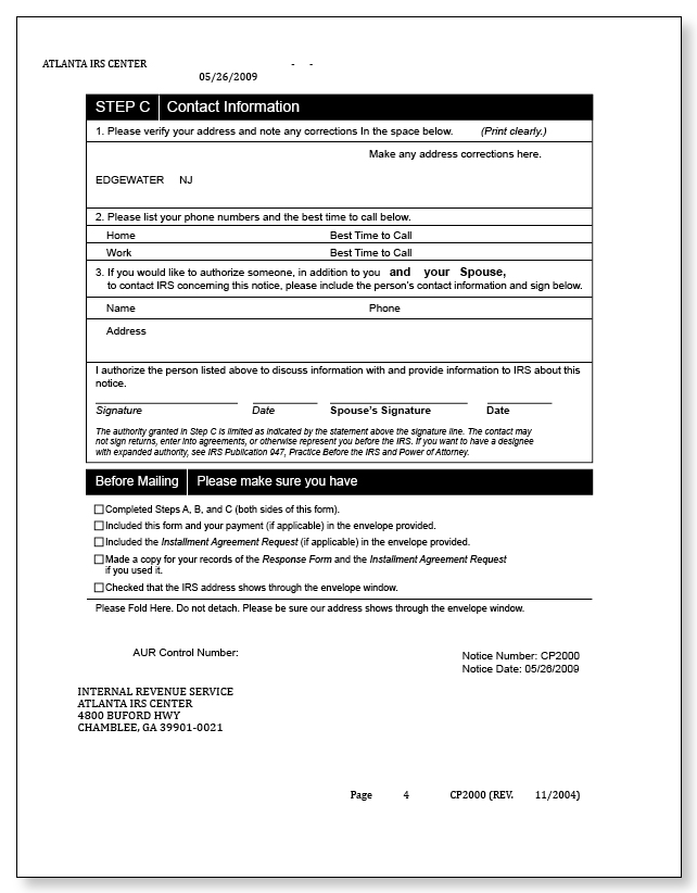 IRS Audit Letter CP2000 - Sample 6