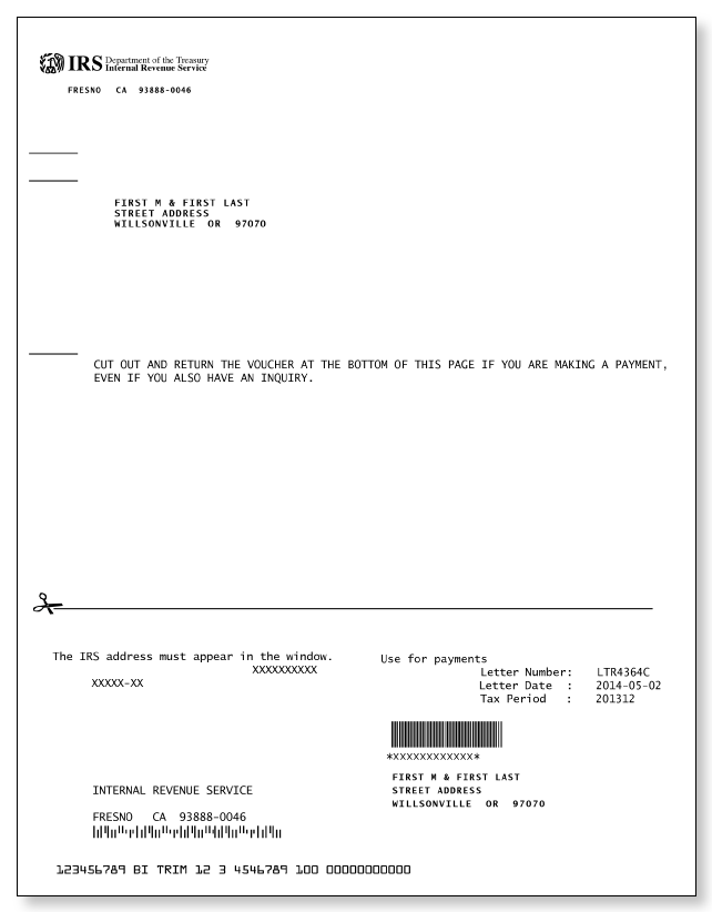 IRS Audit Letter 4364C - Sample 1 