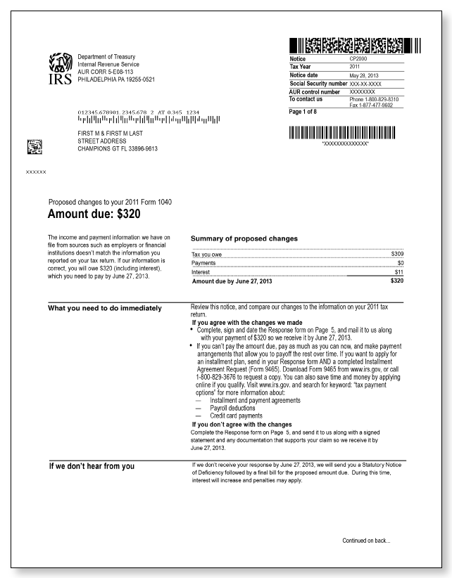 IRS Audit Letter CP2000 - Sample 1 