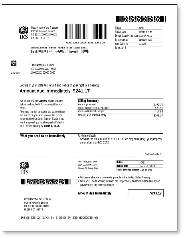 IRS Audit Letter CP92 - Sample 1