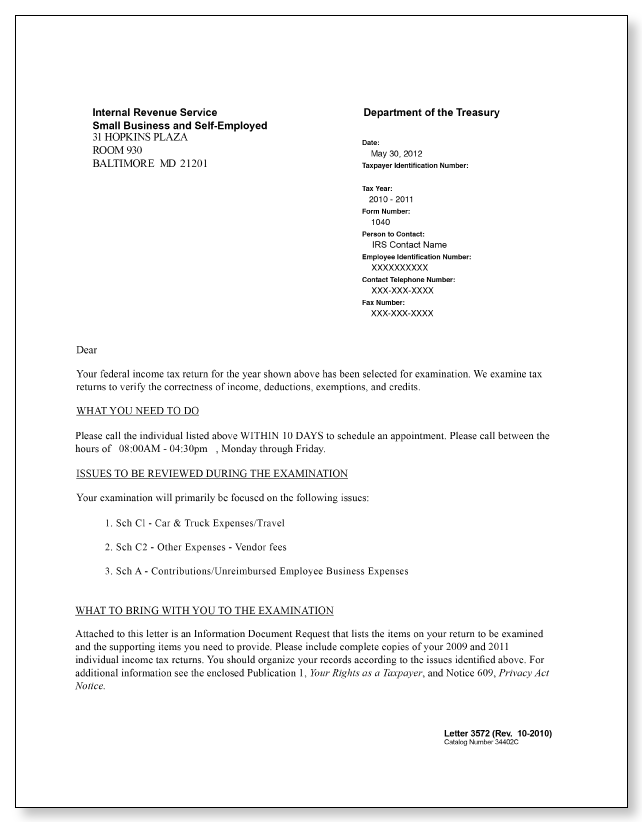 IRS Audit Letter 3572 - Sample 2