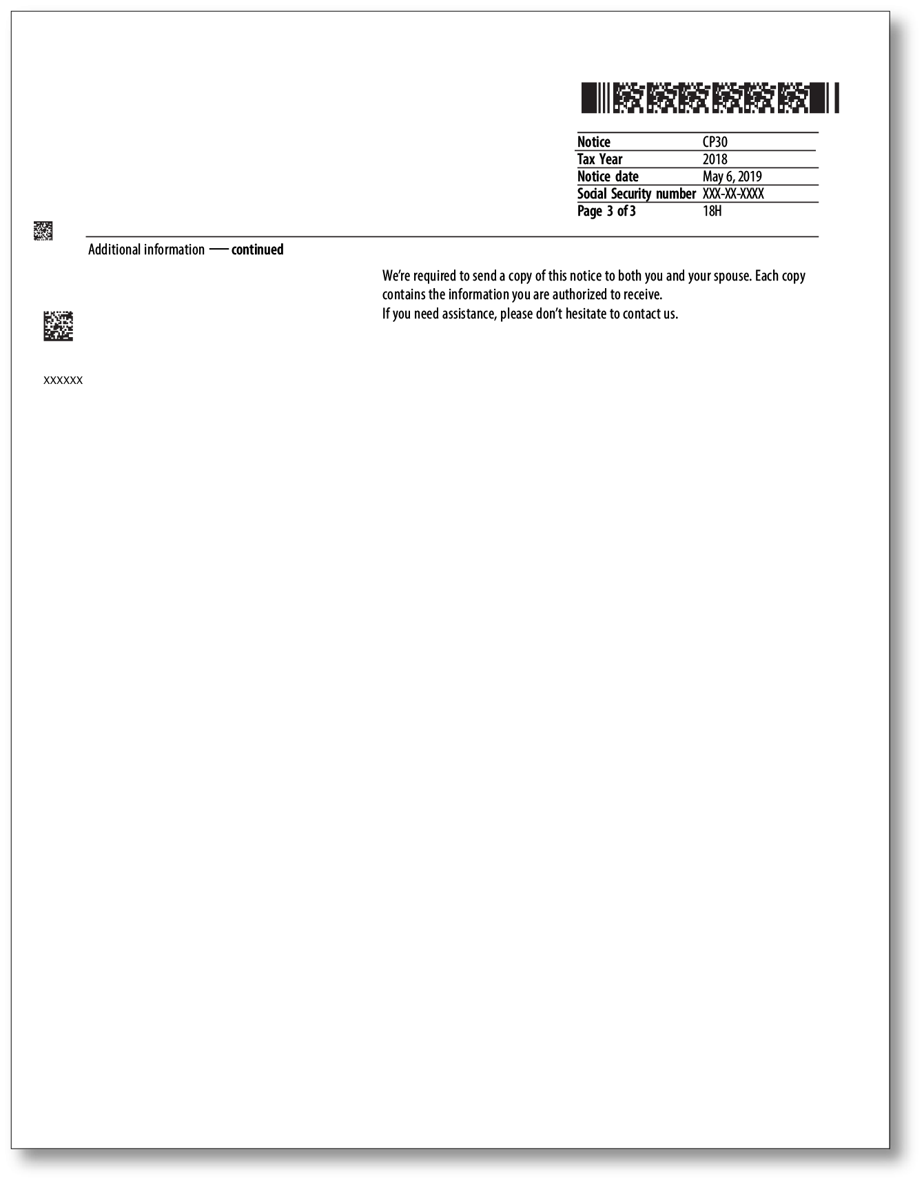 IRS Audit Letter CP30 - Sample 1