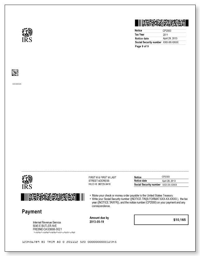 IRS Audit Letter CP2000 - Sample 4 