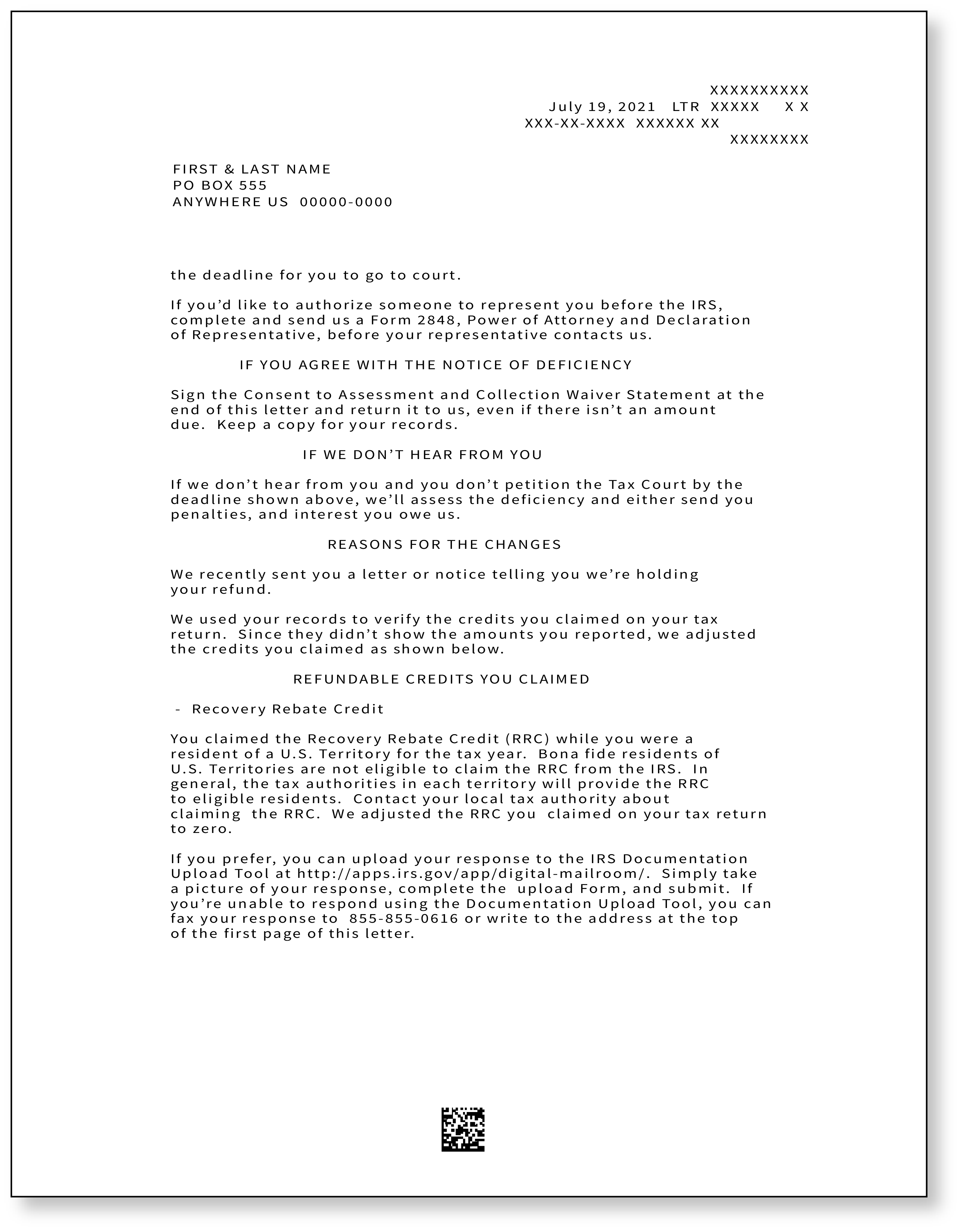 IRS Audit Letter 3219C - Sample 1