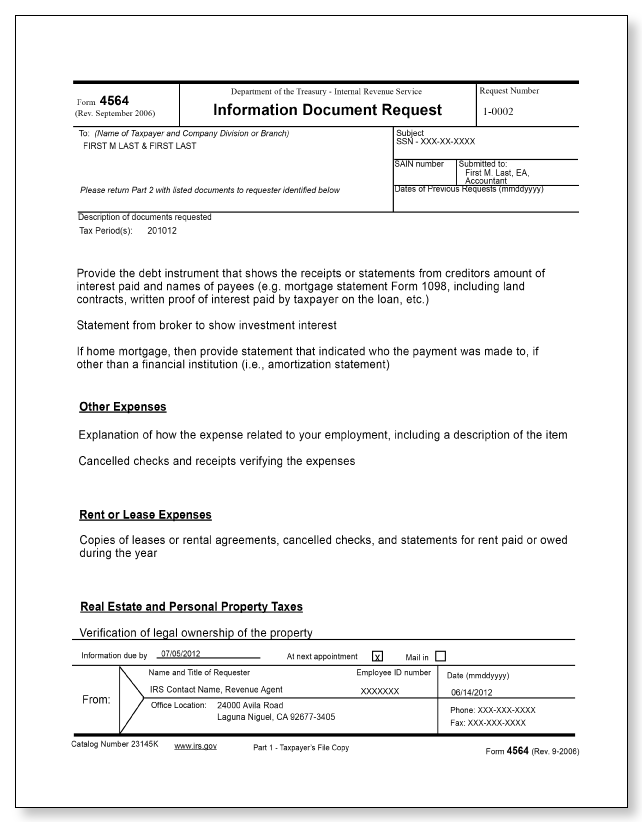 IRS Audit Letter 2205-A - Sample 4