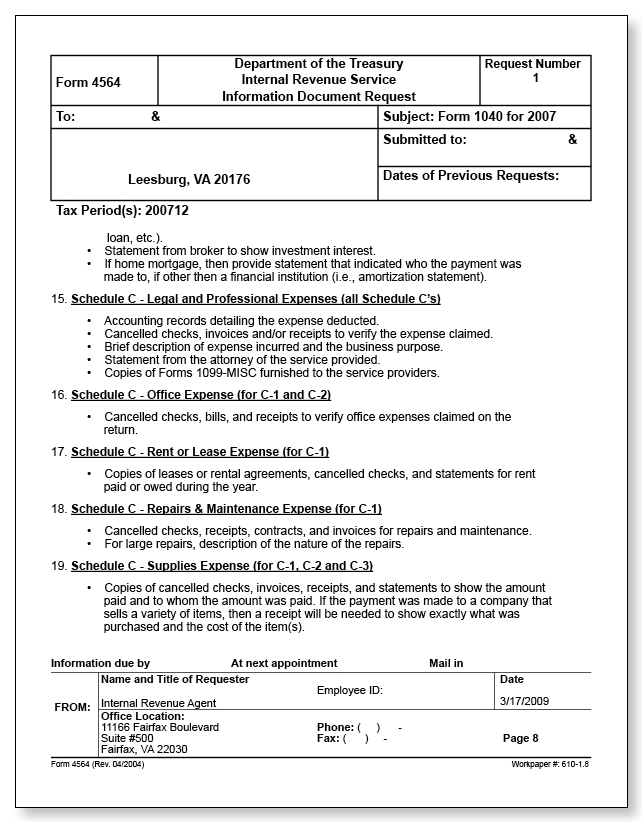 IRS Audit Letter 2205-A - Sample 11