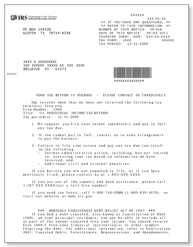 IRS Audit Letter CP518 - Sample 1 