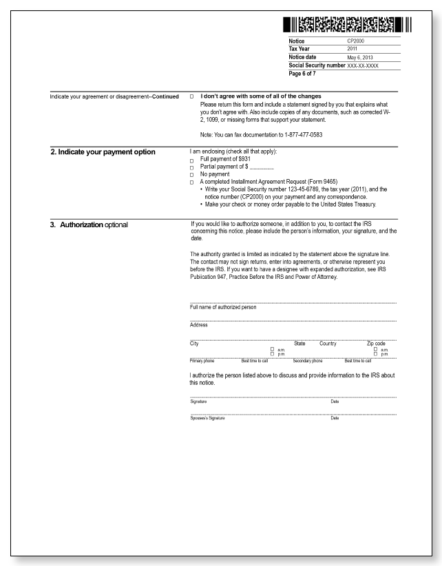 IRS Audit Letter CP2000 - Sample 3 