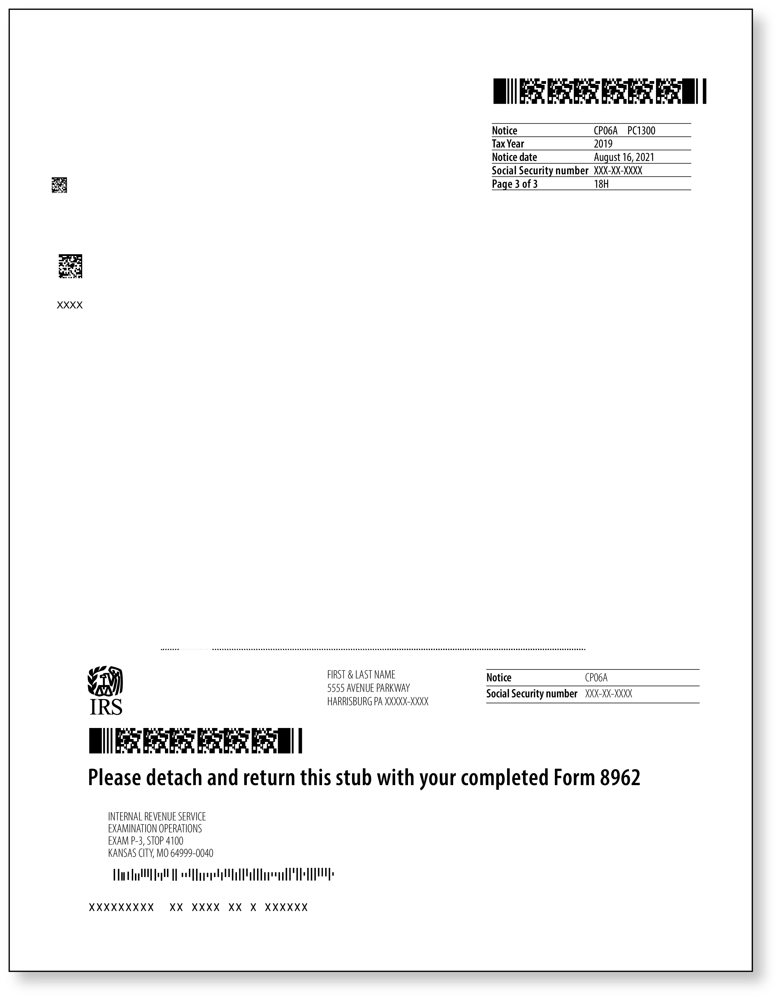 IRS Audit Letter CP06A - Sample 1