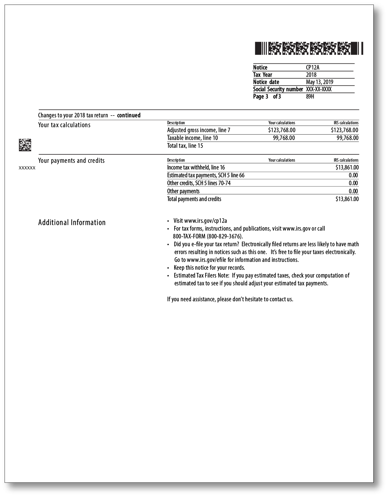 IRS Audit Letter CP12A - Sample 1