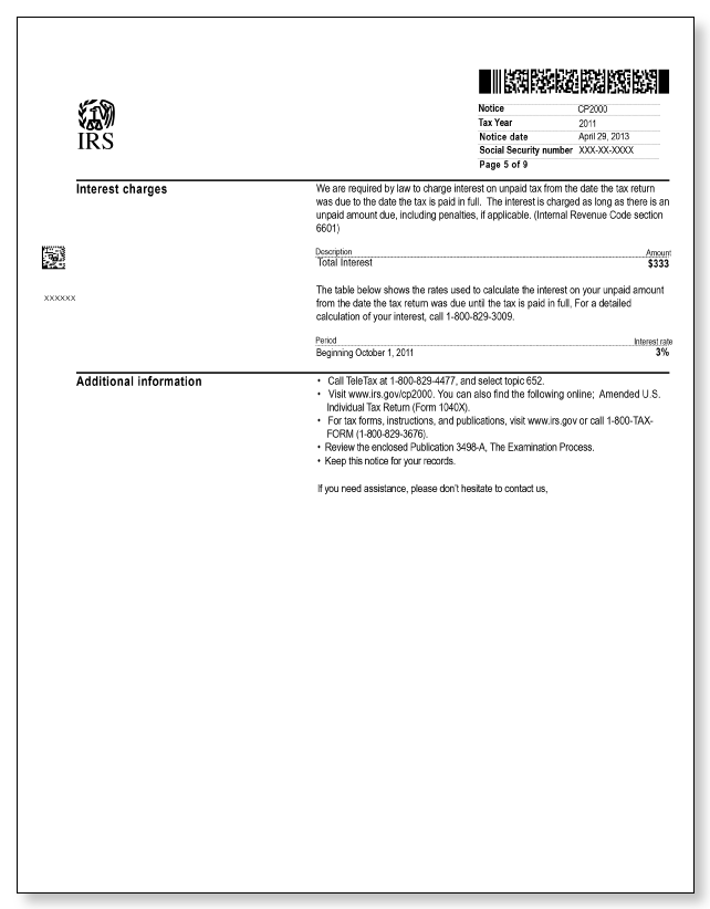 IRS Audit Letter CP2000 - Sample 4 