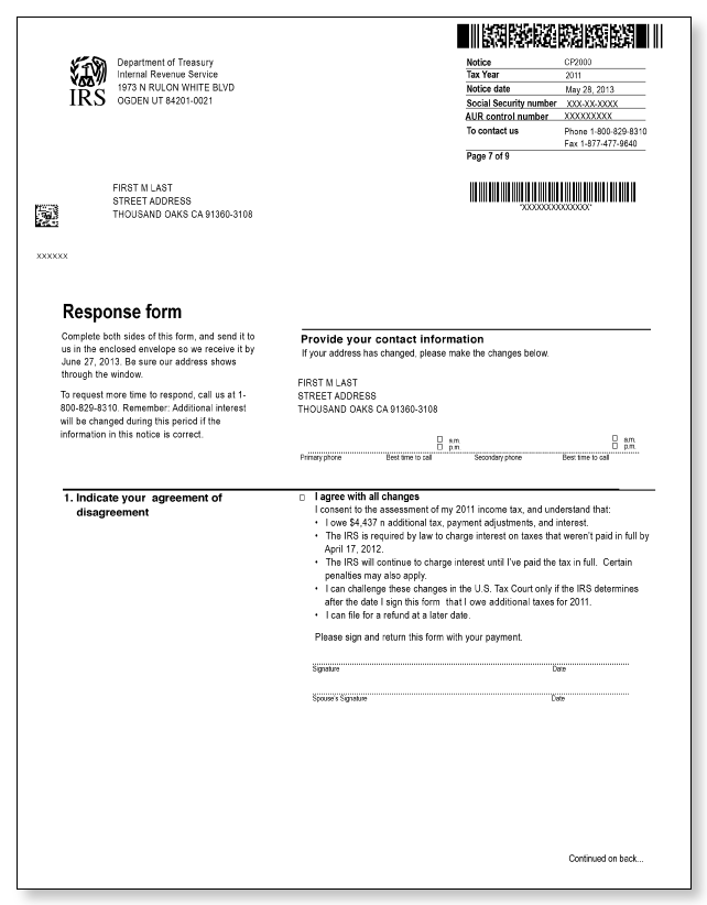 IRS Audit Letter CP2000 - Sample 5 