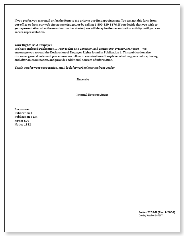 IRS Audit Letter 2205-B - Sample 2