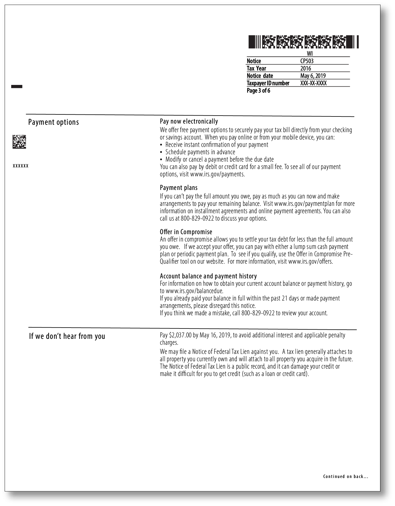 IRS Audit Letter CP503 - Sample 1