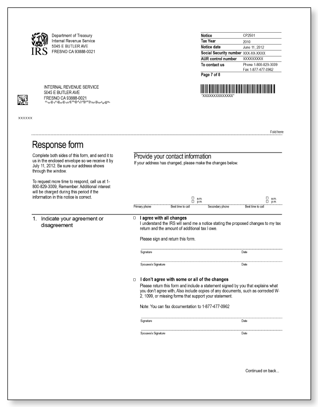 IRS Audit Letter CP2501 - Sample 1 