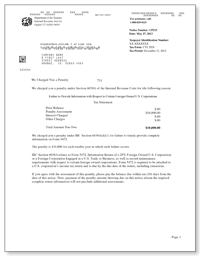 IRS Audit Letter CP215 - Sample 1 