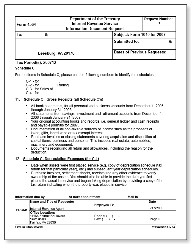 IRS Audit Letter 2205-A - Sample 11