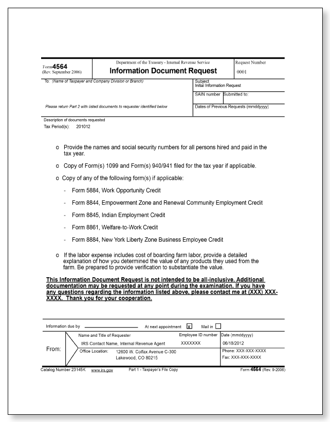 IRS Audit Letter 2205-A - Sample 3