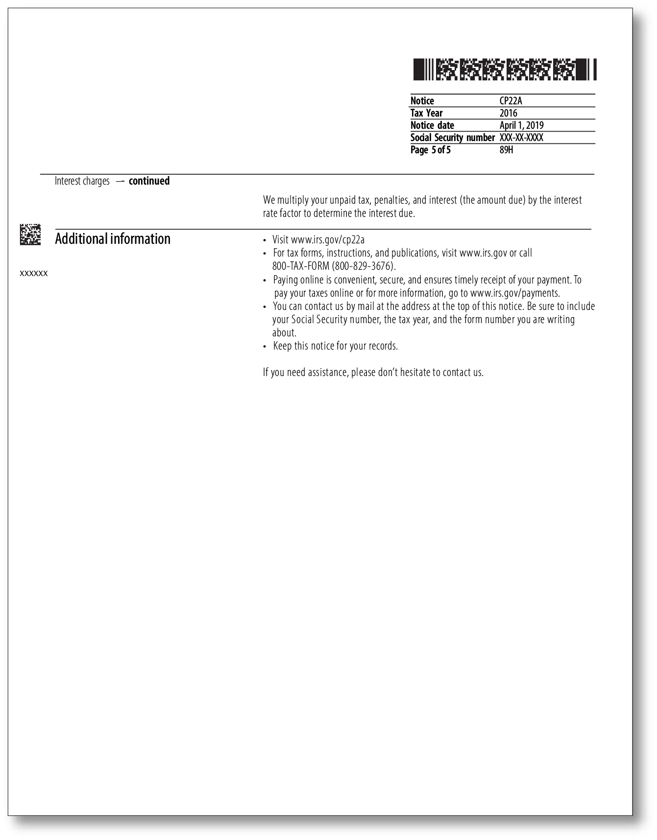 IRS Audit Letter CP22A - Sample 1