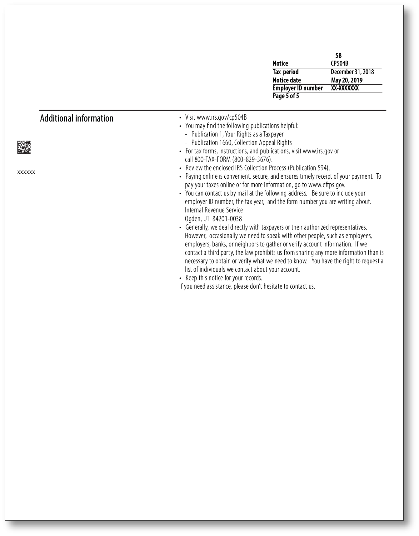 IRS Audit Letter CP504B - Sample 1