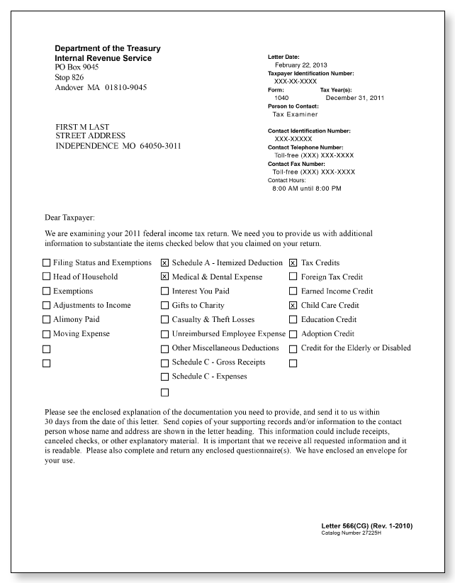 IRS Audit Letter 566(CG) - Sample 3