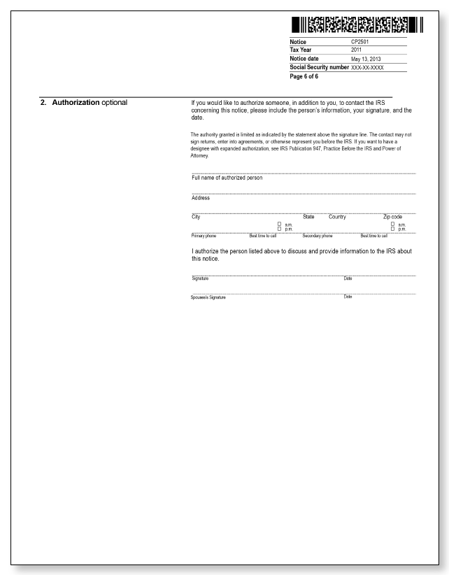 IRS Audit Letter CP2501 - Sample 2 