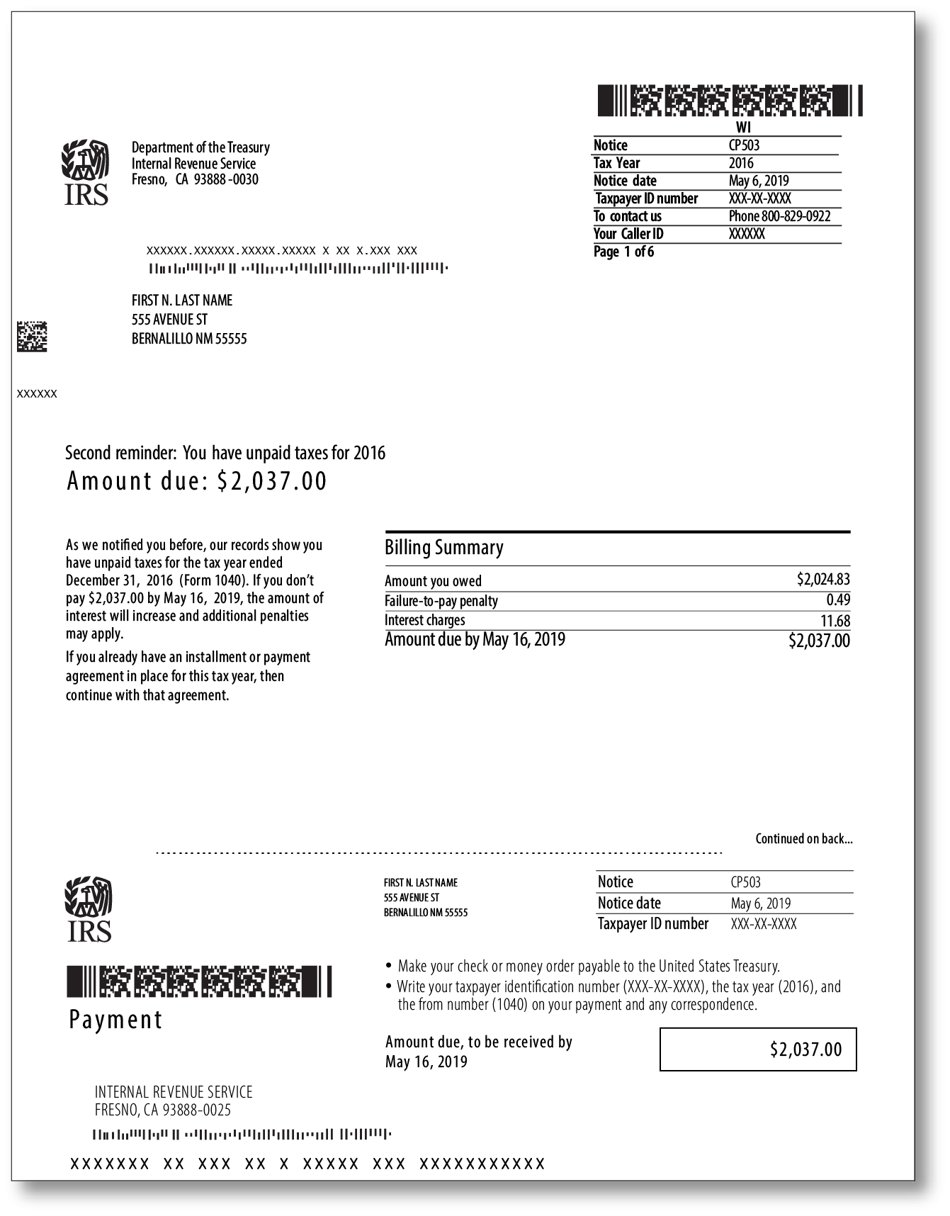 IRS Audit Letter CP503 - Sample 1