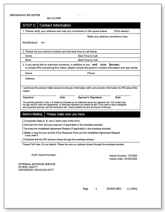 IRS Audit Letter CP2000 - Sample 7