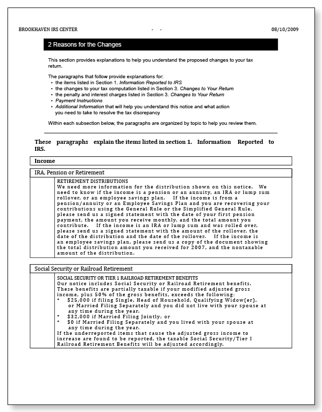 IRS Audit Letter CP2000 - Sample 7