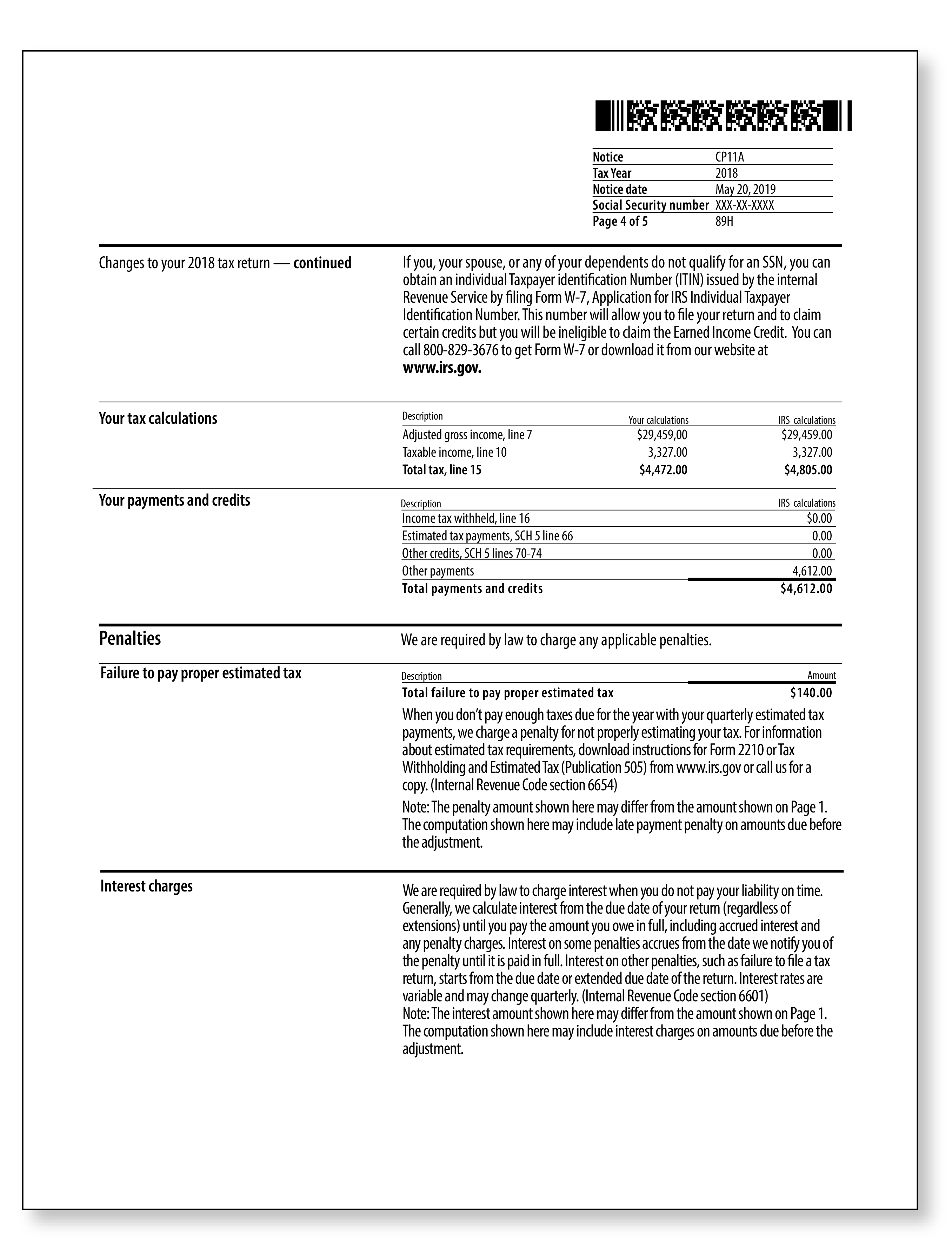 IRS Audit Letter CP11A - Sample 1