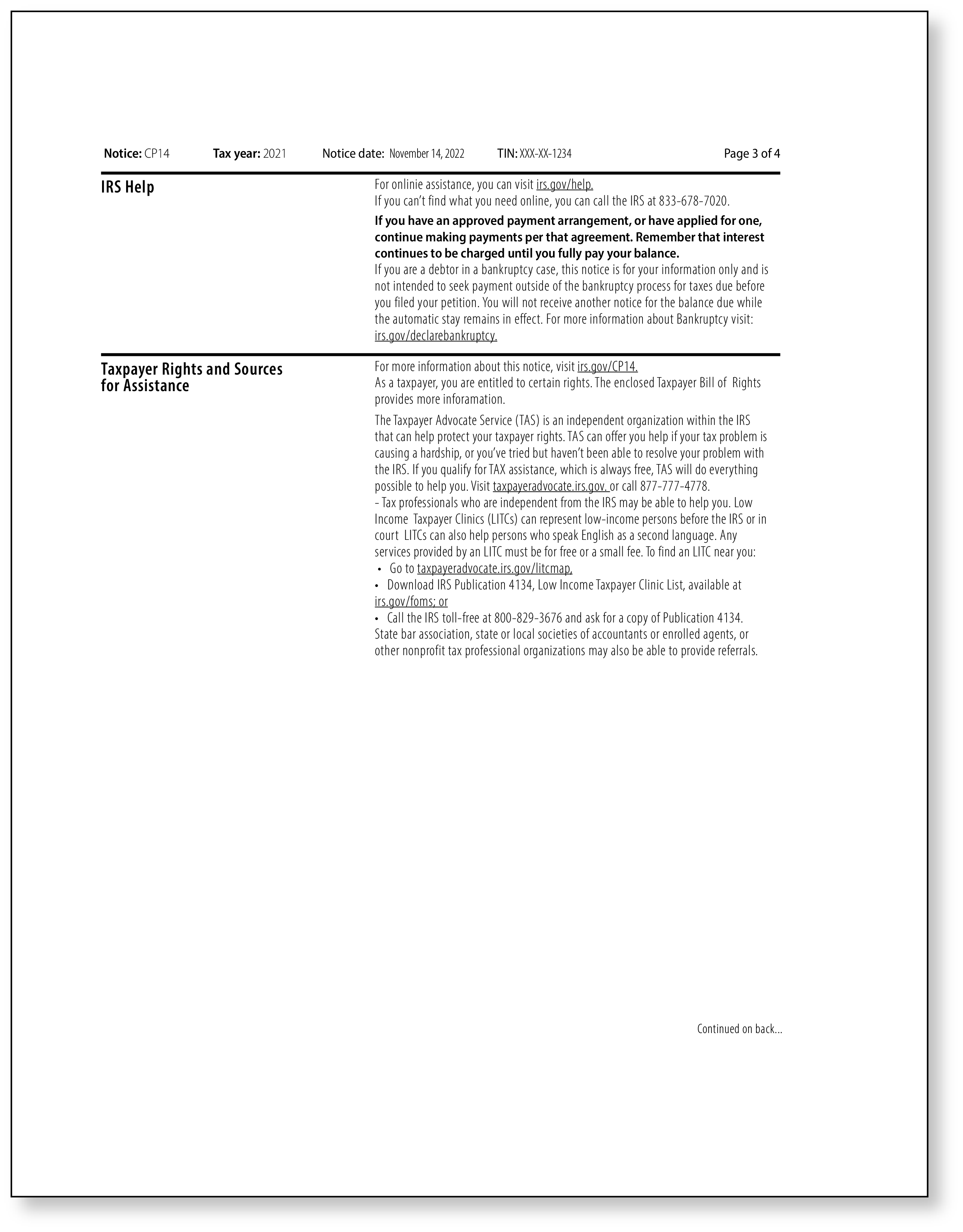 IRS Audit Letter CP14 – Sample 1